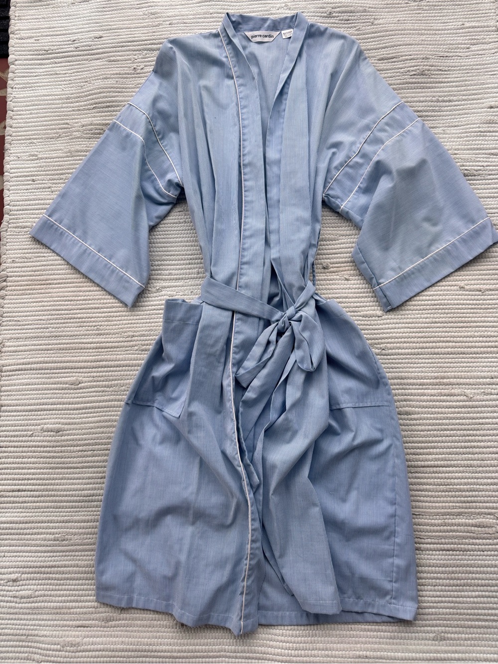 Vintage Pierre Cardin Blue Stripe Robe Duster Kimono Lounge Coverup OS - Picture 2 of 14